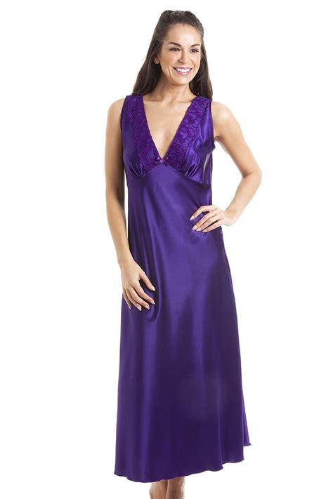 Luxury Purple Lace Satin Chemise Satin Dress Long Satin Nightwear
