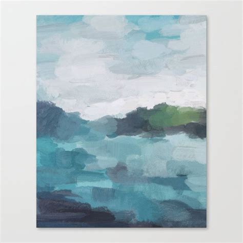 Aqua Blue Green Abstract Art Painting Canvas Print By Rachelelise