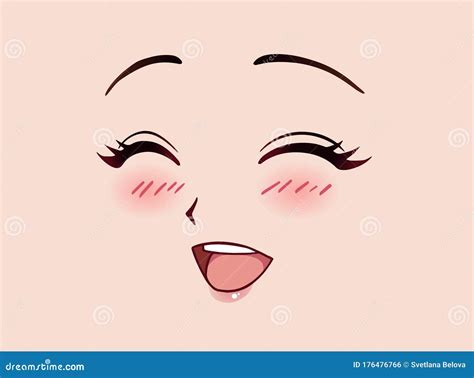 Happy Anime Face Manga Style Closed Eyes Cartoon Vector