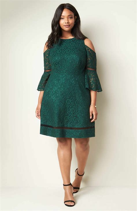 Main Image Eliza J Cold Shoulder Lace Dress Plus Size Emerald Green