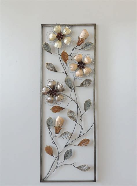 New All American Collection Flower And Leaves Aluminum Metal Wall Decor With Frame 12 Metal