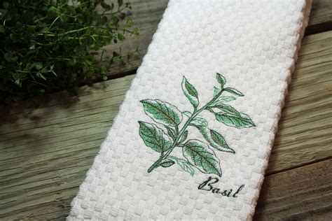 Kitchen Towel Kitchen Decor Embroidered Towel Herbs Etsy