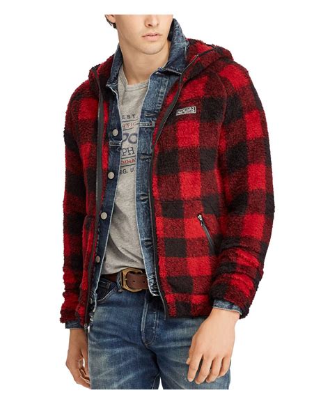 Lyst Polo Ralph Lauren Buffalo Plaid Hooded Fleece Jacket In Red For Men