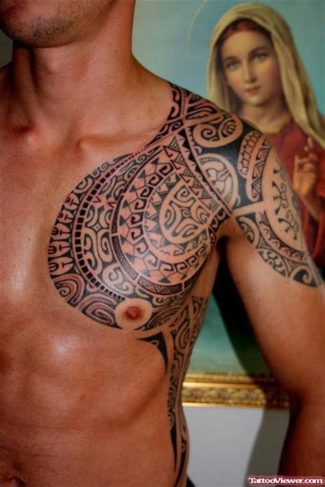 Polynesian Tribal Tattoo On Man Chest