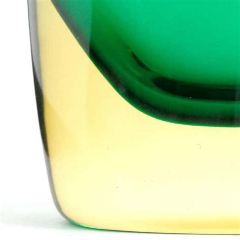 Flavio Poli Murano Sommerso Yellow Green Italian Art Glass Vintage Flower Vase Italian Art