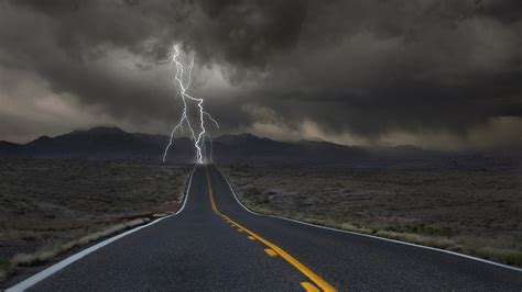 Clouds Desert Hill Road Lightning Valley Wallpapers Hd Desktop