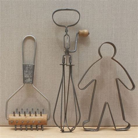 Set Of Antique French Baking Utensils Egg Beater Cookie Cutter