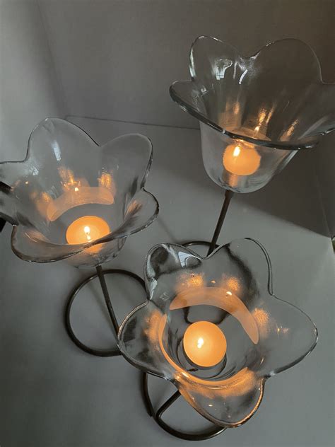 Vintage Clear Glass Tulip Hurricanes Candle Holders Etsy