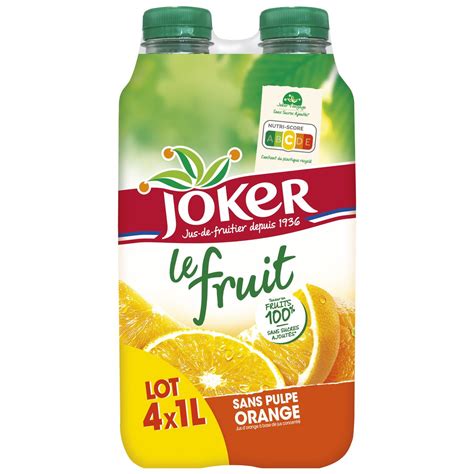 Joker Jus Dorange Le Fruit Sans Pulpe Sans Sucres Ajoutés 4x1l Pas