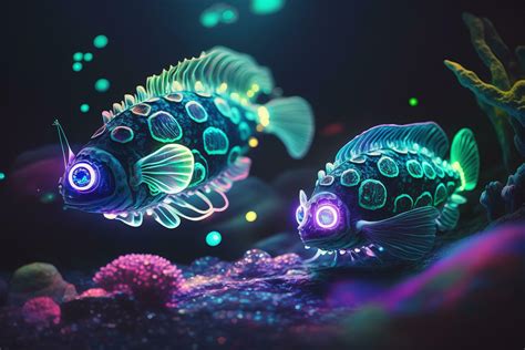 Twin Glowing Deep Sea Fish A Radiant Display Of Bioluminescence Ai