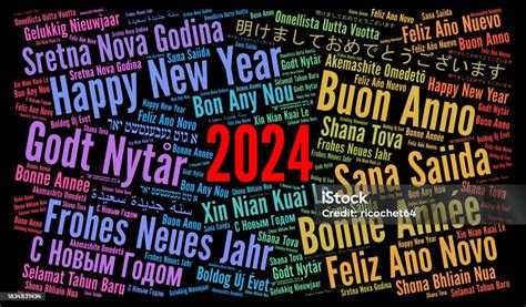 Happy New Year 2024 Word Cloud In Different Languages Stock