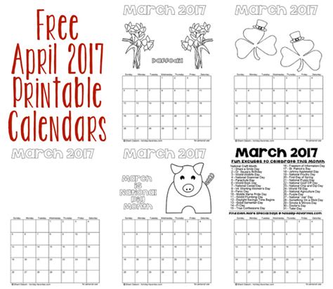 Printable April 2017 Calendars Holiday Favorites