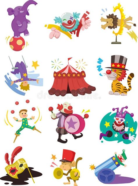 Cartoon Happy Circus Show Icons Collection Vector Illustration AFF