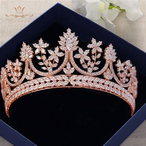 High End Royal Queen Rose Gold Tiaras Crowns For Brides Crystal Brides