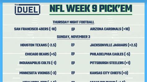 Printable Nfl Weekly Pick Em Sheets For Week 9 Fanduel Research