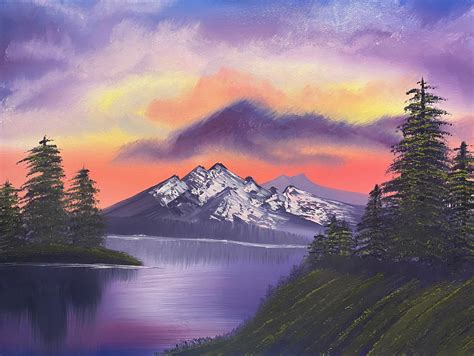 18x24 Original Bob Ross Inspired Painting Sunset Aglow Etsy