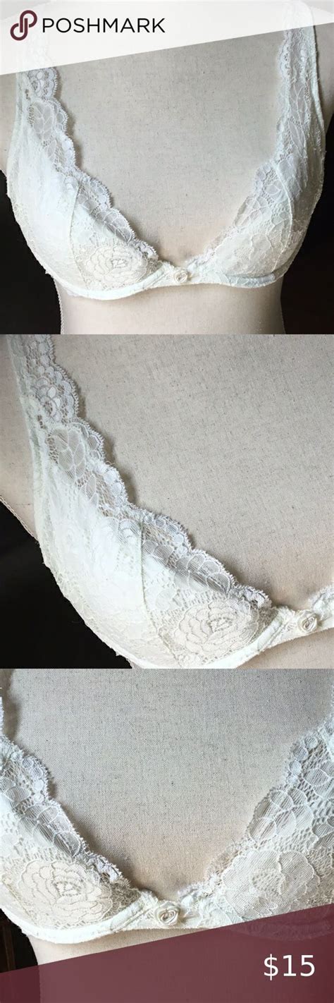Victorias Secret Ivory Lacy Demi Cup Bra Lightly Padded Demi Cups