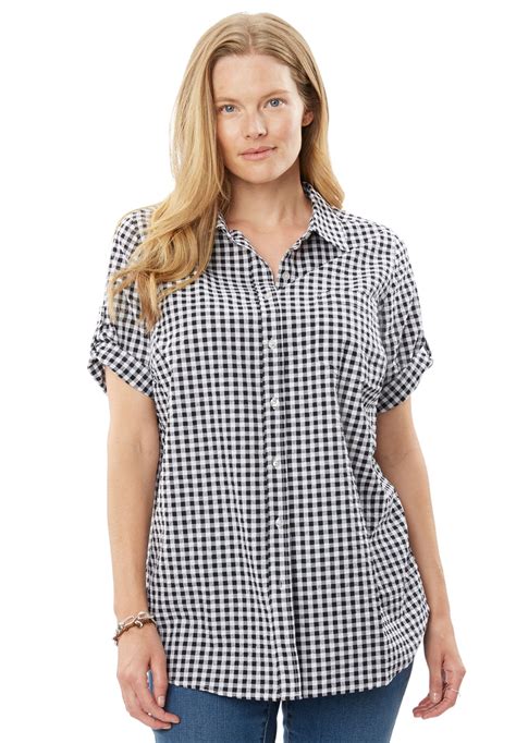 Woman Within Womens Plus Size Short Sleeve Button Down Seersucker Shirt Button Down Seersucker