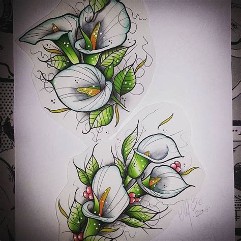 Amazing Little Neo Traditional Calla Lilies Tattoo Design Which Was