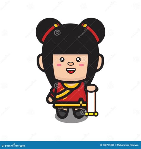 Cute Chinese Girl In Traditional Costume With Chinese Badge Stock