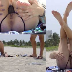 Exhibitionist Wife Alison Topless And Crotchless Thong On Public Beach