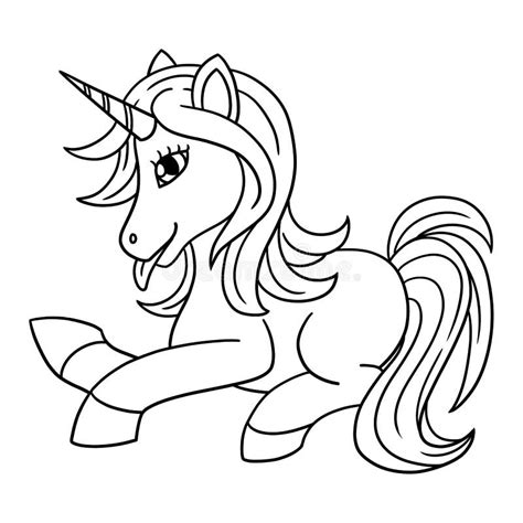 Laying Unicorn Isolated Coloring Page For Kids Stock Vector