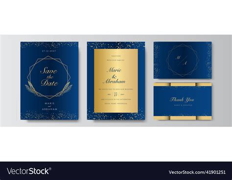 Premium Elegant Golden Blue Wedding Invitation Vector Image