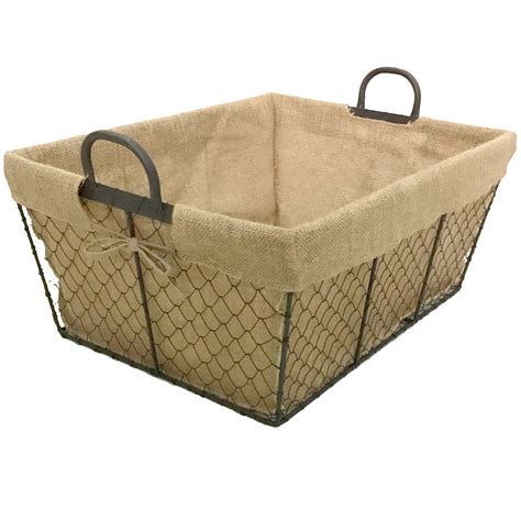 Rectangular Chicken Wire Basket With Burlap Liner Extra Large At Home