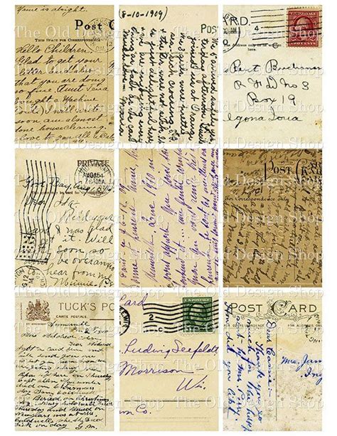 Vintage Postcard Backs With Handwriting Atc Size Printable Journal Card