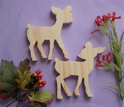 Fawn Set Unfinished DIY Wood Decorations Set of Two | Wood diy, Wood decor, Wooden door signs