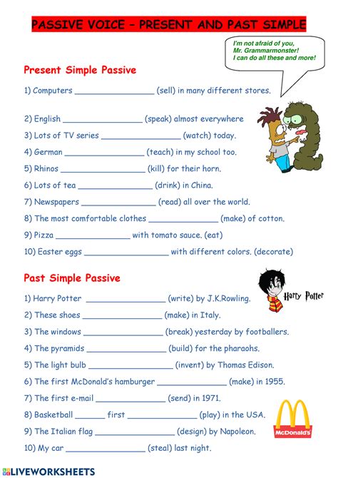 Activity Passive Voice With The Present And Past Simple Passive