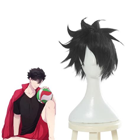 Haikyū Kuroo Tetsurou Brut Noir Synthétique Coiffure Cosplay Perruques Cosplay Costume