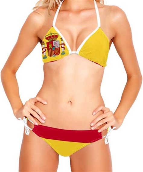 Aisso Women S Sexy Bikini Set Spanish Flag Swimsuit 2 Piece Halter Top Bathing Suit