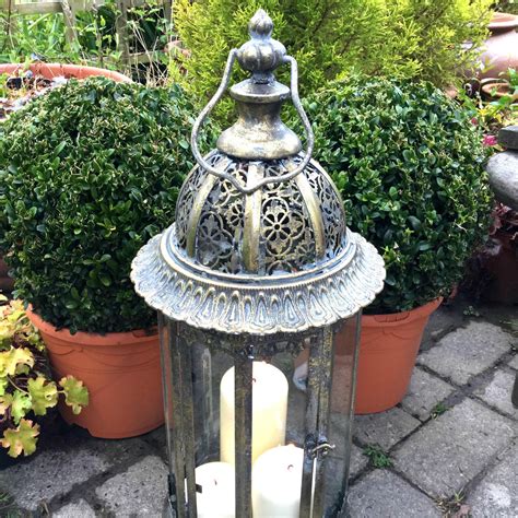 Extra Large Metal Garden Lantern Candle Holder Antique French Vintage