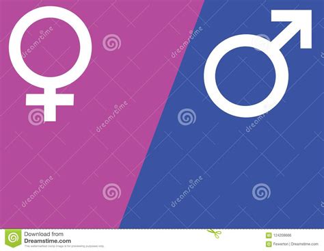 Male And Female Gender Symbols Mars And Venus Signs Over Pink And Blue Background Vector