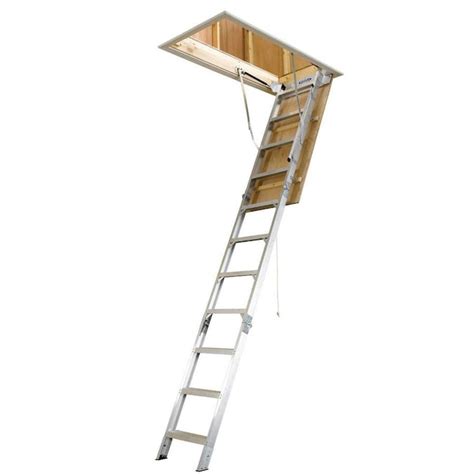 werner ah 10 41 ft to 12 ft rough opening 25 in x 66 in folding aluminum attic ladder with