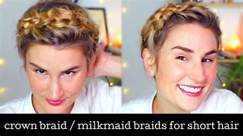 Matrix artistic educator cory hoffman takes us step by step how to create an easy crown braid using total results products. DIY CROWN/HALO BRAID FOR SHORT HAIR | Milkmaid Braids ...