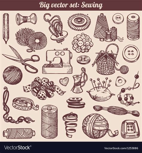 Sewing And Needlework Doodles Collection Vector Image