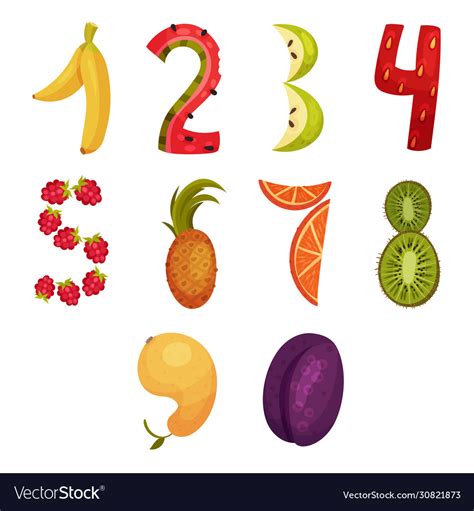 Numbers Made Fresh Juicy Fruits Set Royalty Free Vector