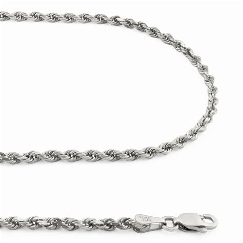 Solid 14k White Gold 25mm Mens Women Diamond Cut Rope Chain Necklace
