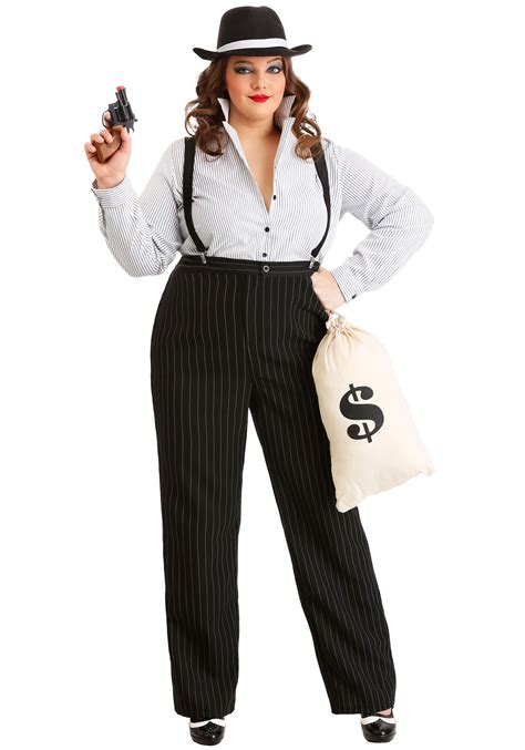 Womens Plus Size Gangster Costume Plus Size Pinstripe Gangster Outfit