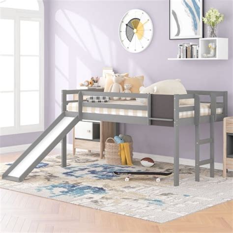 Twin Loft Bed With Slide For Kids Wood Low Loft Bed With Chalkboard