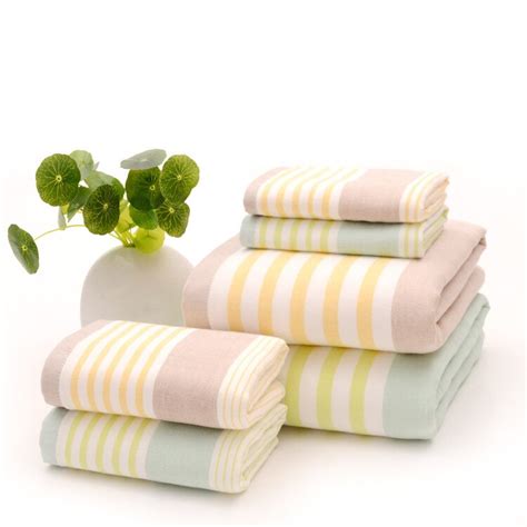 Stripe 100 Cotton Bath Towels Sets For Adults High Quality Bathroom