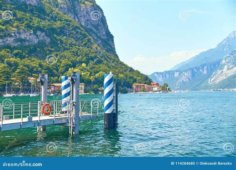 Pier Or Quay For Ships And Boats On Steep Alpine Banks Of Beautiful