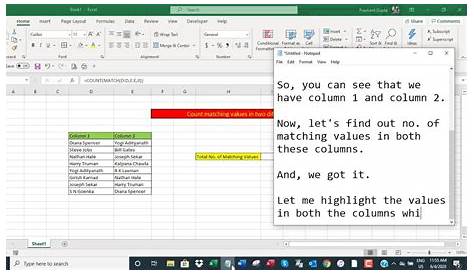 Count matching values between two columns in Excel - YouTube