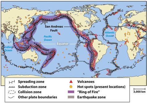 Locations Of Earthquakes And Volcanoes A Ring Of Fire Circles The