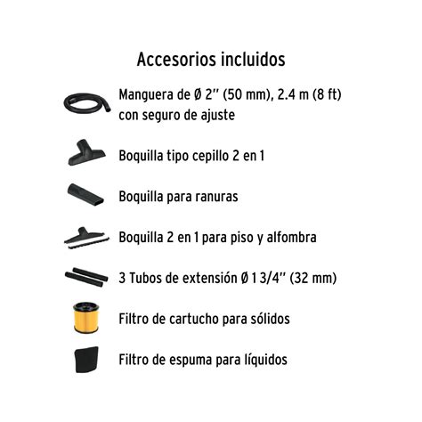 Ficha Tecnica Aspiradora de sólidos y líquidos, 5 gal, acero inox, Truper