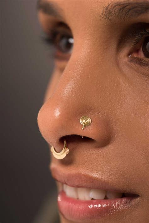 Indian Nose Stud 14k Gold Nose Ring Nosestrill Screw Gold Etsy