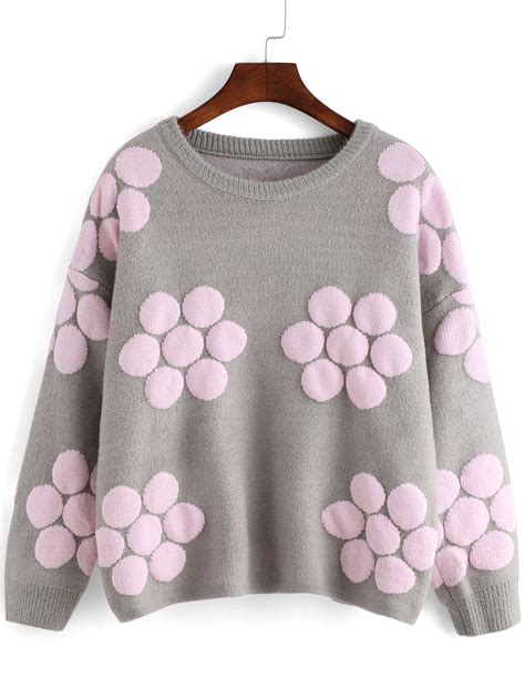 Flower Patterned Loose Sweater