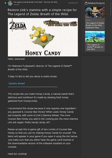 Zelda Breath Of The Wild Tips From The Wild 2 Honey Candy